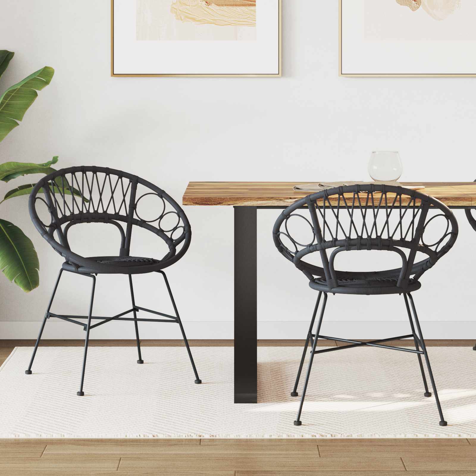 vidaXL Dining Chair 2 pcs Rattan and Iron Black 54 x 65 x 82 cm 1