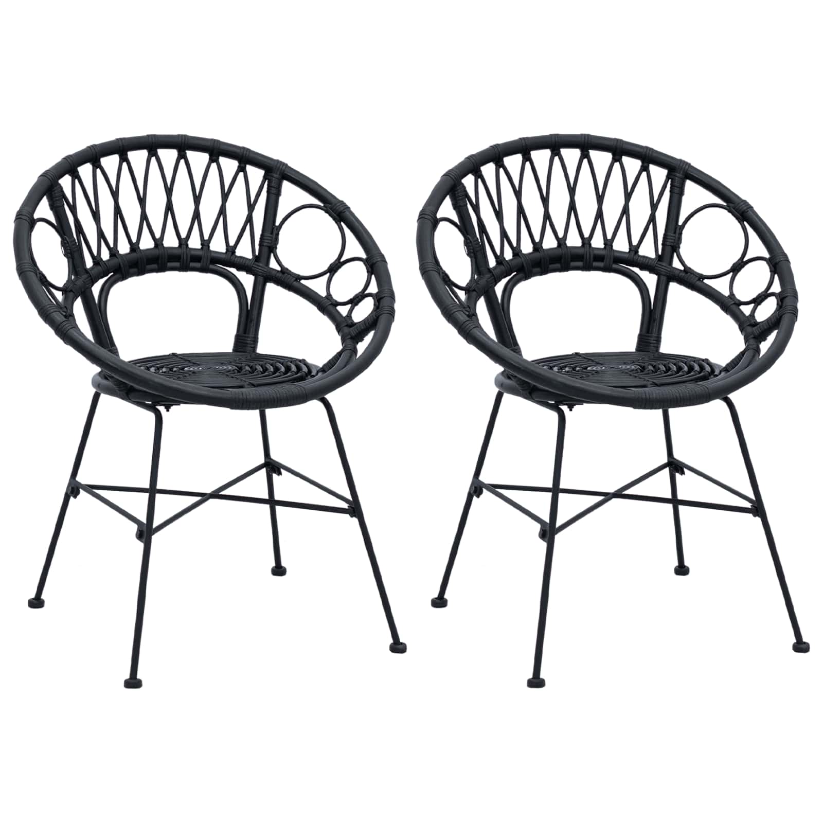 vidaXL Dining Chair 2 pcs Rattan and Iron Black 54 x 65 x 82 cm 2