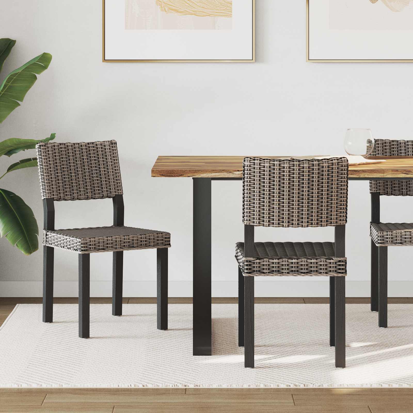 vidaXL Dining Chair GENDT 2 pcs Kubu Rattan Black Wash 46 x 55 x 84 cm 1
