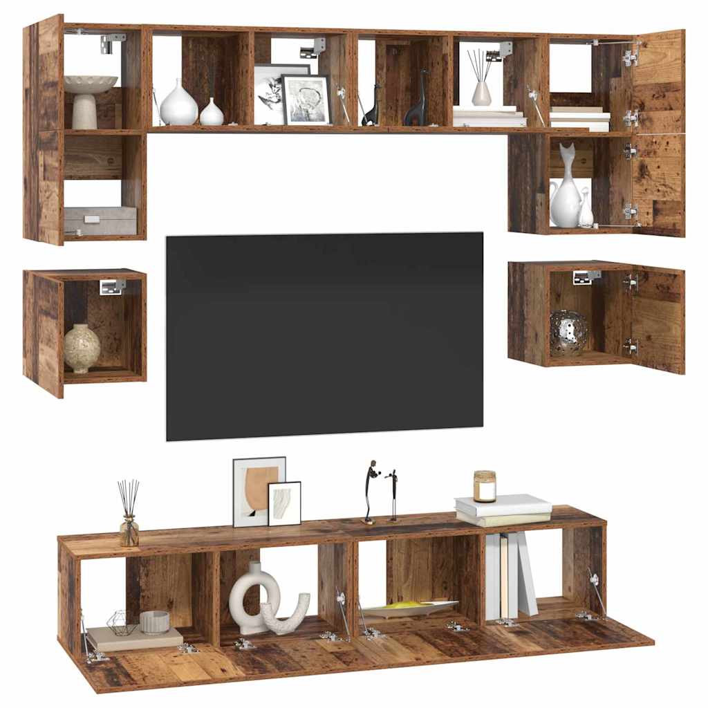 8 Piece TV Cabinet Set Engineered Wood Width 80 cm Old wood