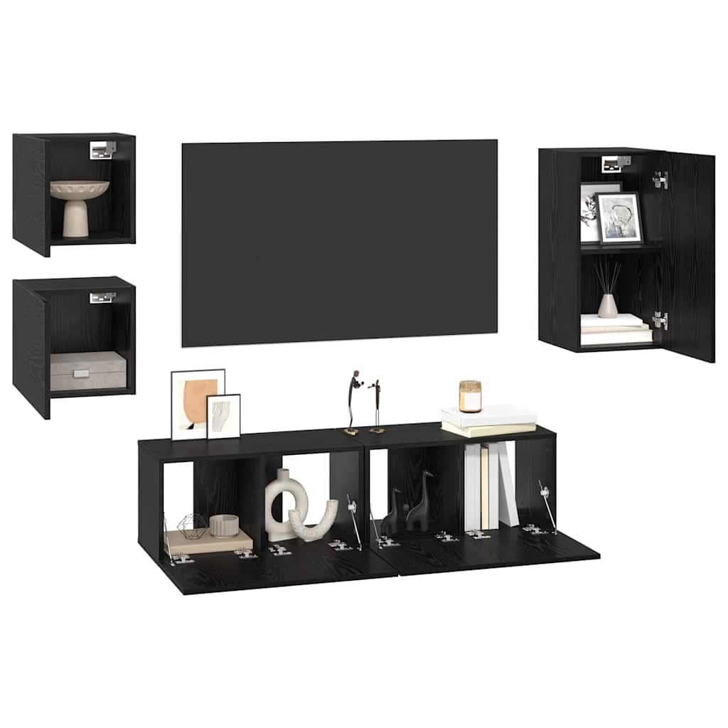 vidaXL TV Cabinet Set 5 pcs Black Oak Engineered Wood 3