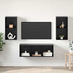 3 Piece TV Cabinet Set Engineered Wood Black oak