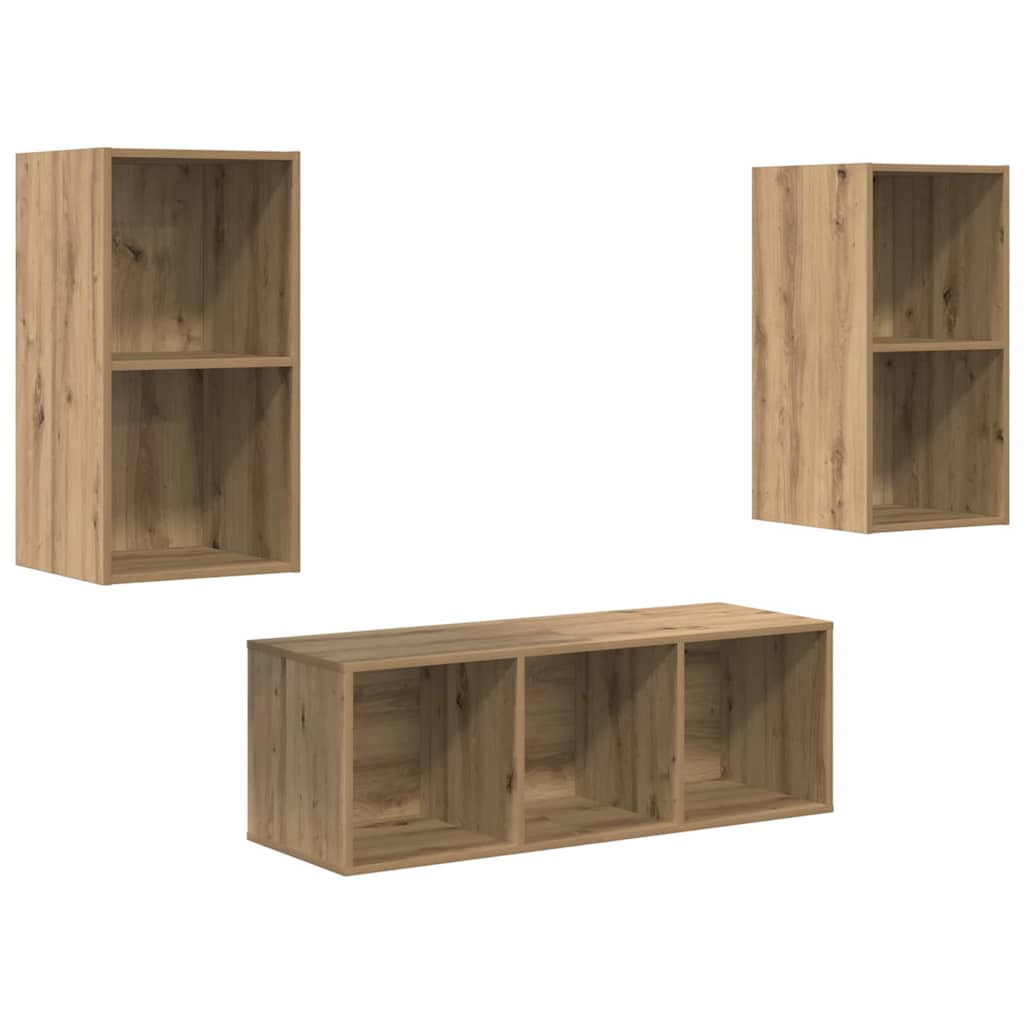 3 Piece TV Cabinet Set Engineered Wood Artisan oak