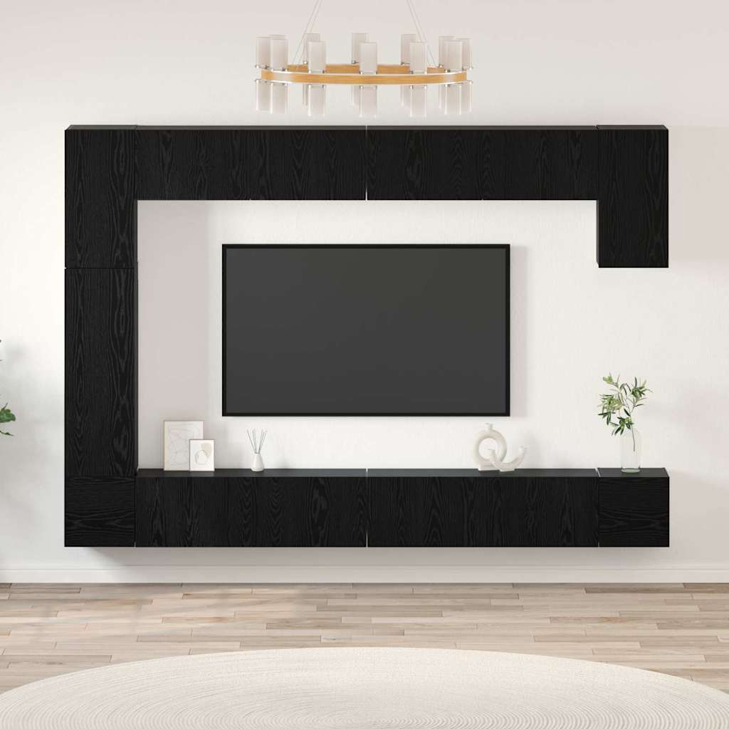 vidaXL TV Cabinet Set 9 pcs 100 x 30 x 30 cm Black Oak 1
