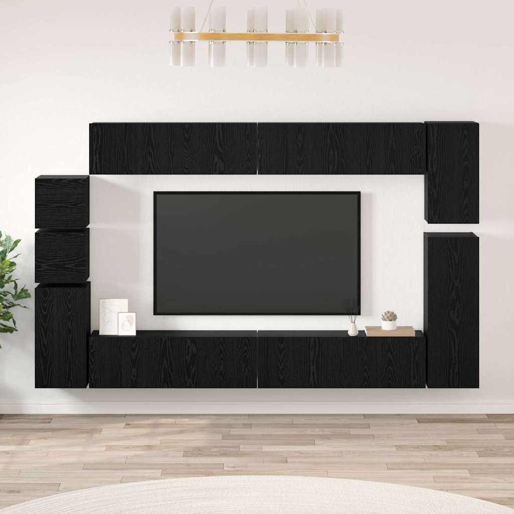 vidaXL TV Cabinet Set 9 pcs 100 x 30 x 30 cm Black Oak 1