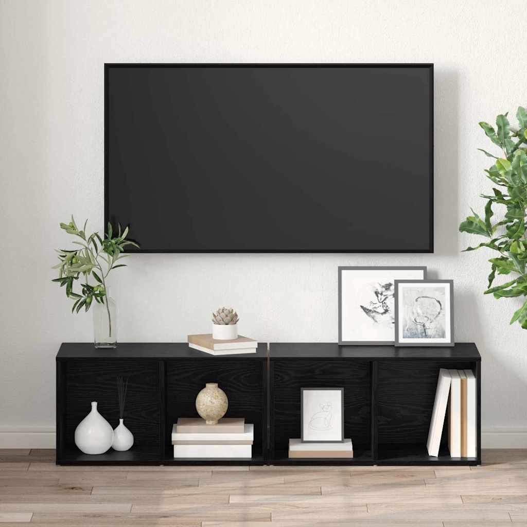 vidaXL TV Cabinet Set 2 pcs Black Oak Engineered Wood 4