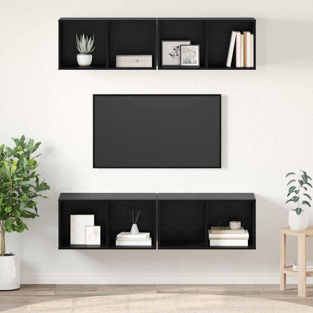 4 Piece Wall-mounted TV Cabinet Set Engineered Wood Black oak