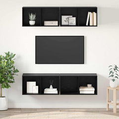 4 Piece Wall-mounted TV Cabinet Set Engineered Wood Black oak