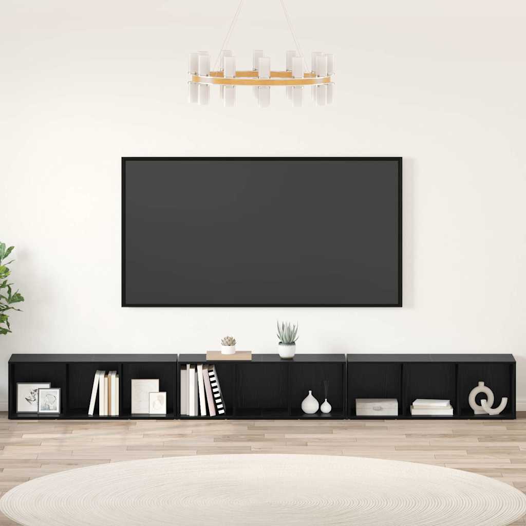 3 Piece TV Cabinet Set 107x35x37 cm Engineered Wood Black oak