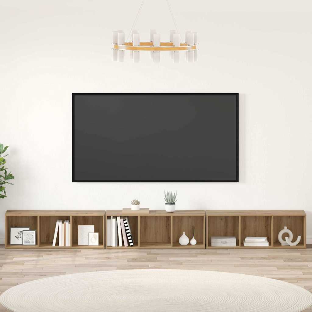 3 Piece TV Cabinet Set 107x35x37 cm Engineered Wood Artisan oak