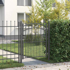 Fence Gate with Spikes EMMEN Powder-coated steel Grey 104 x 117 cm