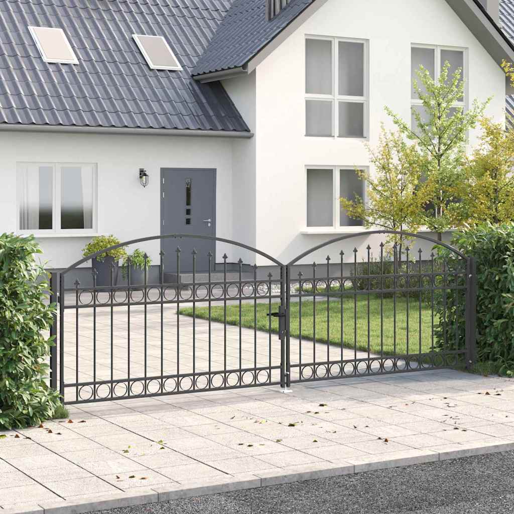 Fence Gate "ASSEN" Double Door with Arched Top Steel Grey 400 cm 125 cm