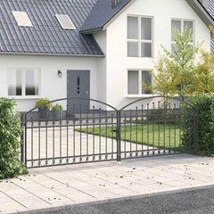 Fence Gate "ASSEN" Double Door with Arched Top Steel Grey 400 cm 125 cm
