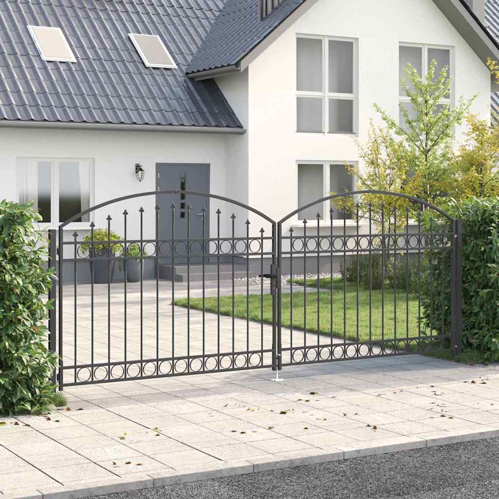 Fence Gate "ASSEN" Double Door with Arched Top Steel Grey 400 cm 150 cm