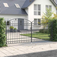 Fence Gate "ASSEN" Double Door with Arched Top Steel Grey 400 cm 175 cm