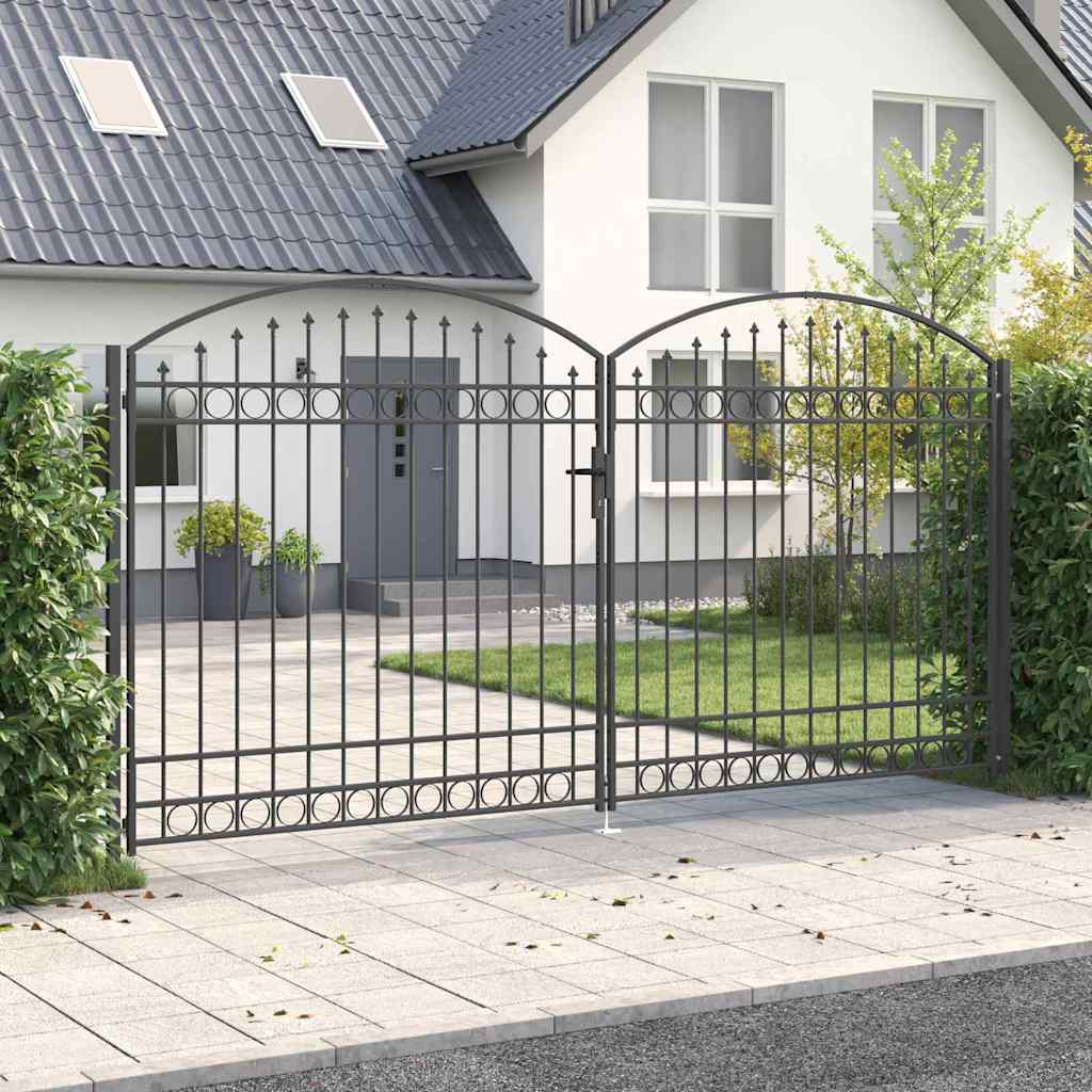 Fence Gate "ASSEN" Double Door with Arched Top Steel Grey 400 cm 200 cm