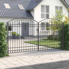 Fence Gate "ASSEN" Double Door with Arched Top Steel Grey 400 cm 200 cm