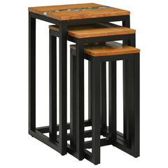 vidaXL Nesting Table WEERT 3 pcs 39 x 39 x 71 cm Solid Teak Wood Brown 2