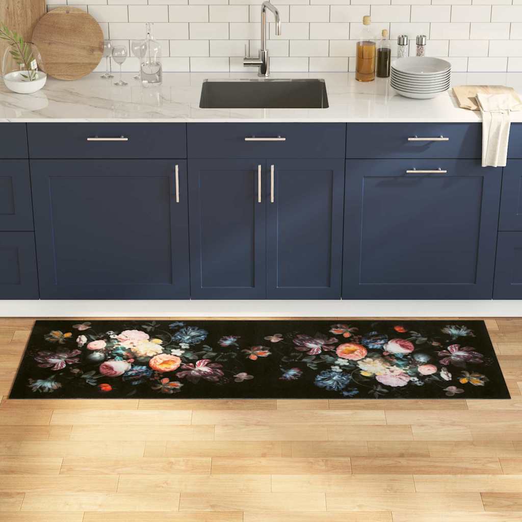 vidaXL Kitchen Rug Black 180 x 60 cm Velvet 1
