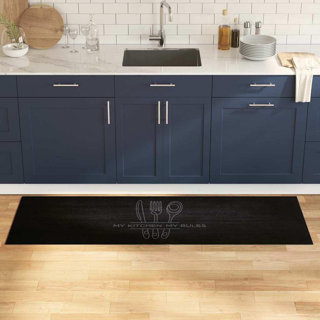 vidaXL Kitchen Rug Cutlery Black 180 x 60 cm Velvet 1