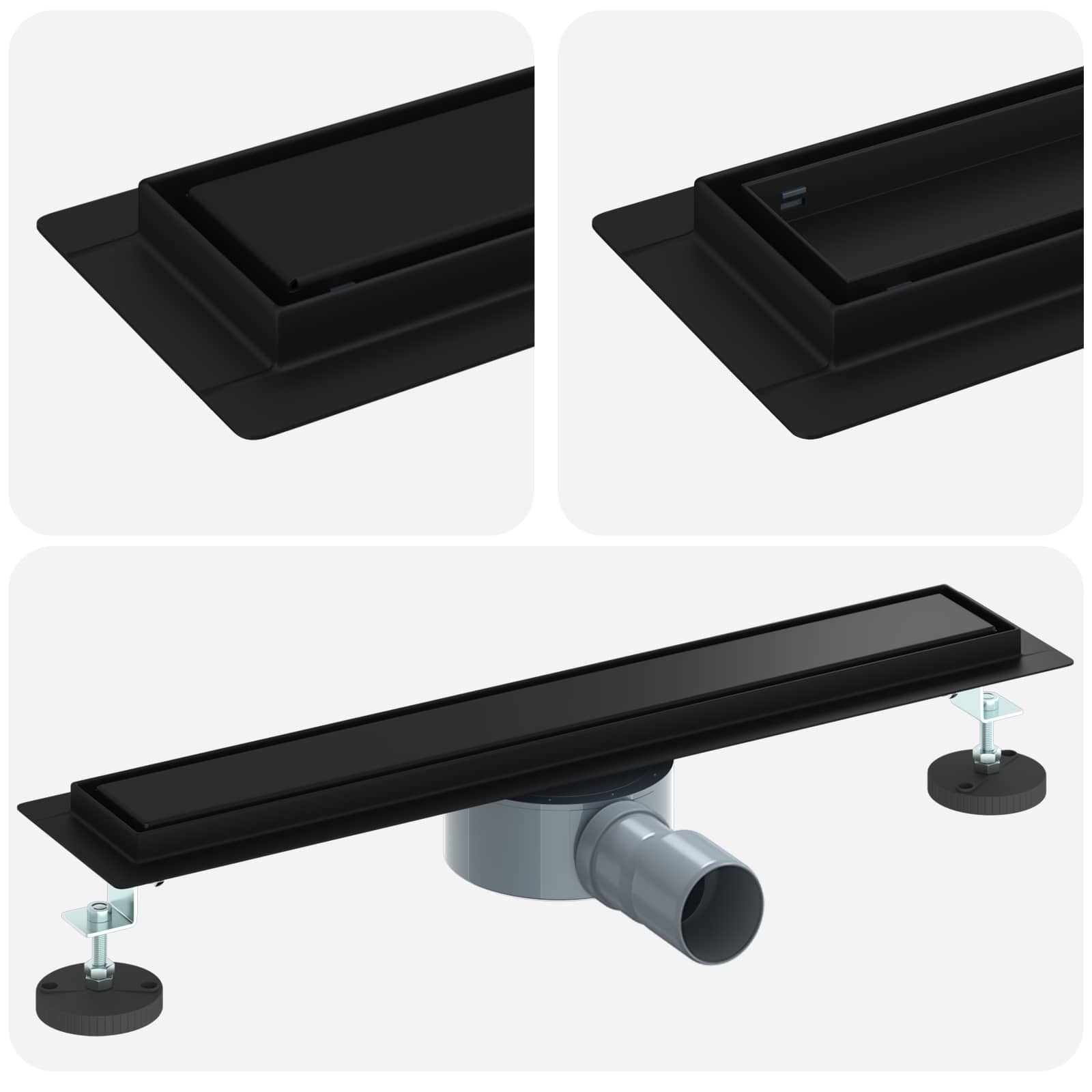 vidaXL Shower Drain 2-in-1 with 360° Siphon Black 50 cm 2