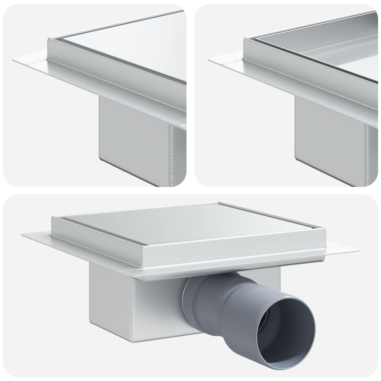 vidaXL 2 in 1 Shower Drain Silver 15 x 15 cm Stainless Steel 304 2