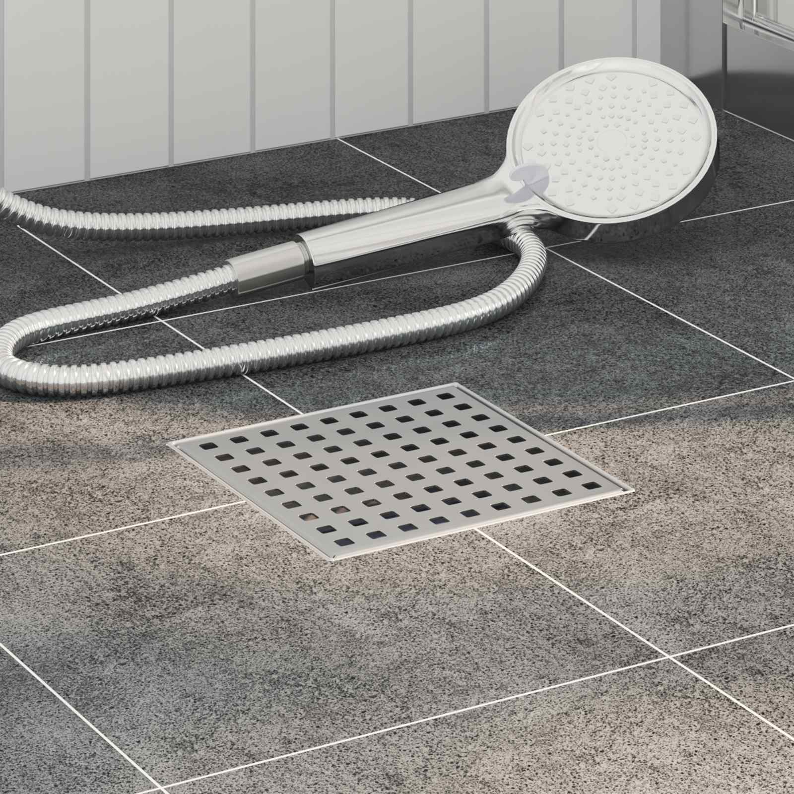 vidaXL Dot Shower Drain Silver 15 x 15 cm Stainless Steel 304 1