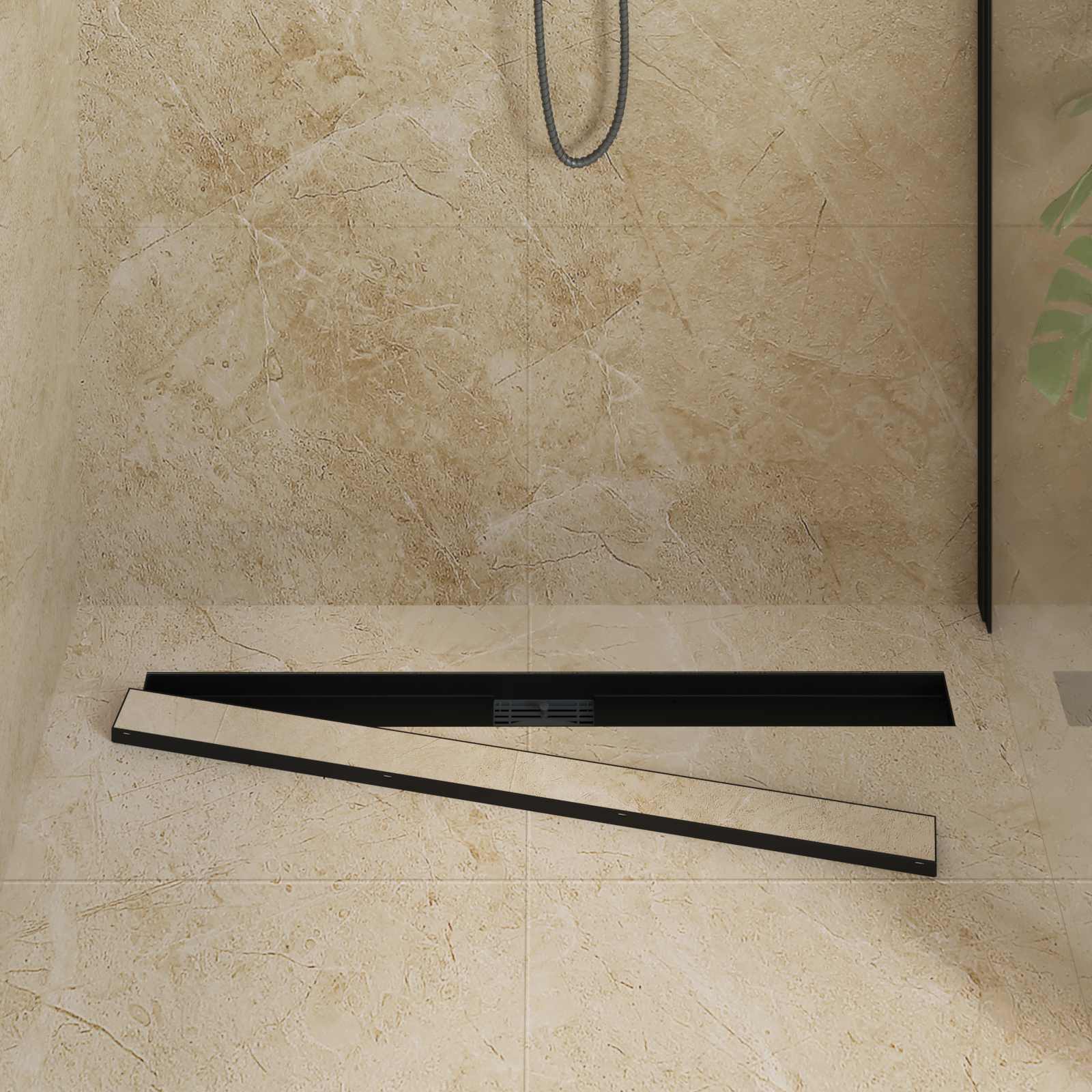 vidaXL 2 in 1 Shower Drain Black 90 cm Stainless Steel 304 3