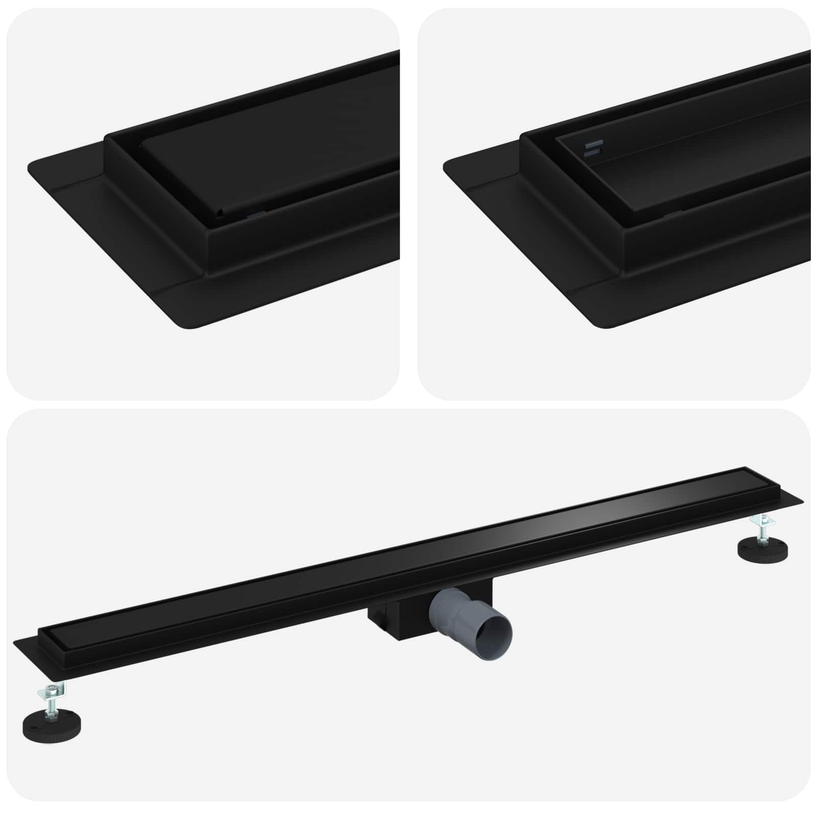 vidaXL 2 in 1 Shower Drain Black 90 cm Stainless Steel 304 2