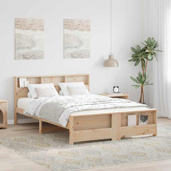 Bed Frame with Shelf Brown Solid Pine Wood Length 200 cm Natural 160 cm