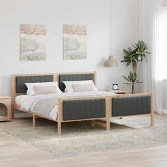 Bed frame Solid pine wood Natural and dark grey 180 x 200 cm