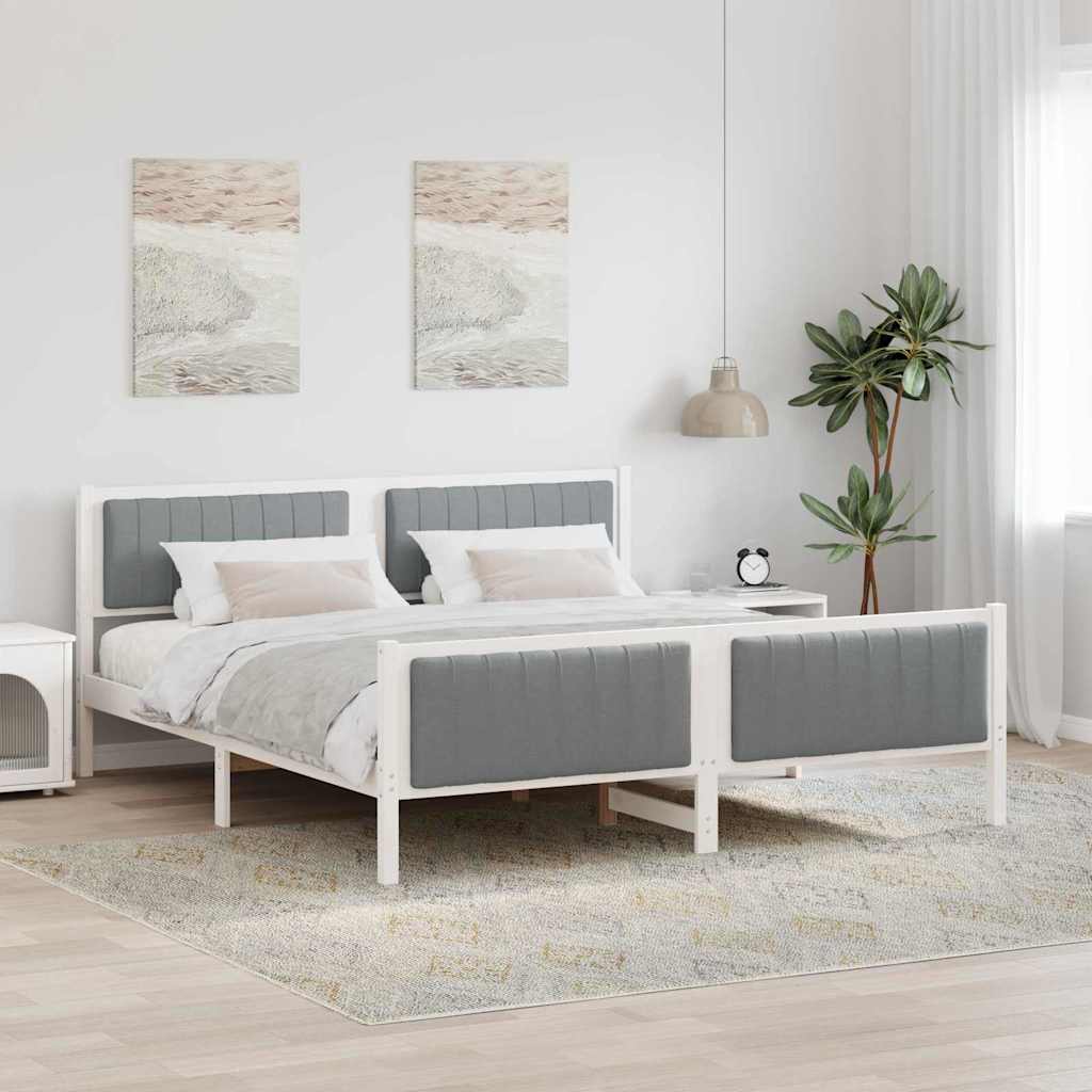 Bed frame Solid pine wood White and light grey 180 x 200 cm