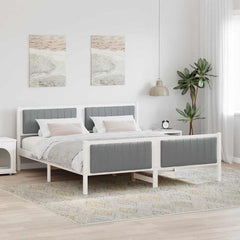 Bed frame Solid pine wood White and light grey 180 x 200 cm