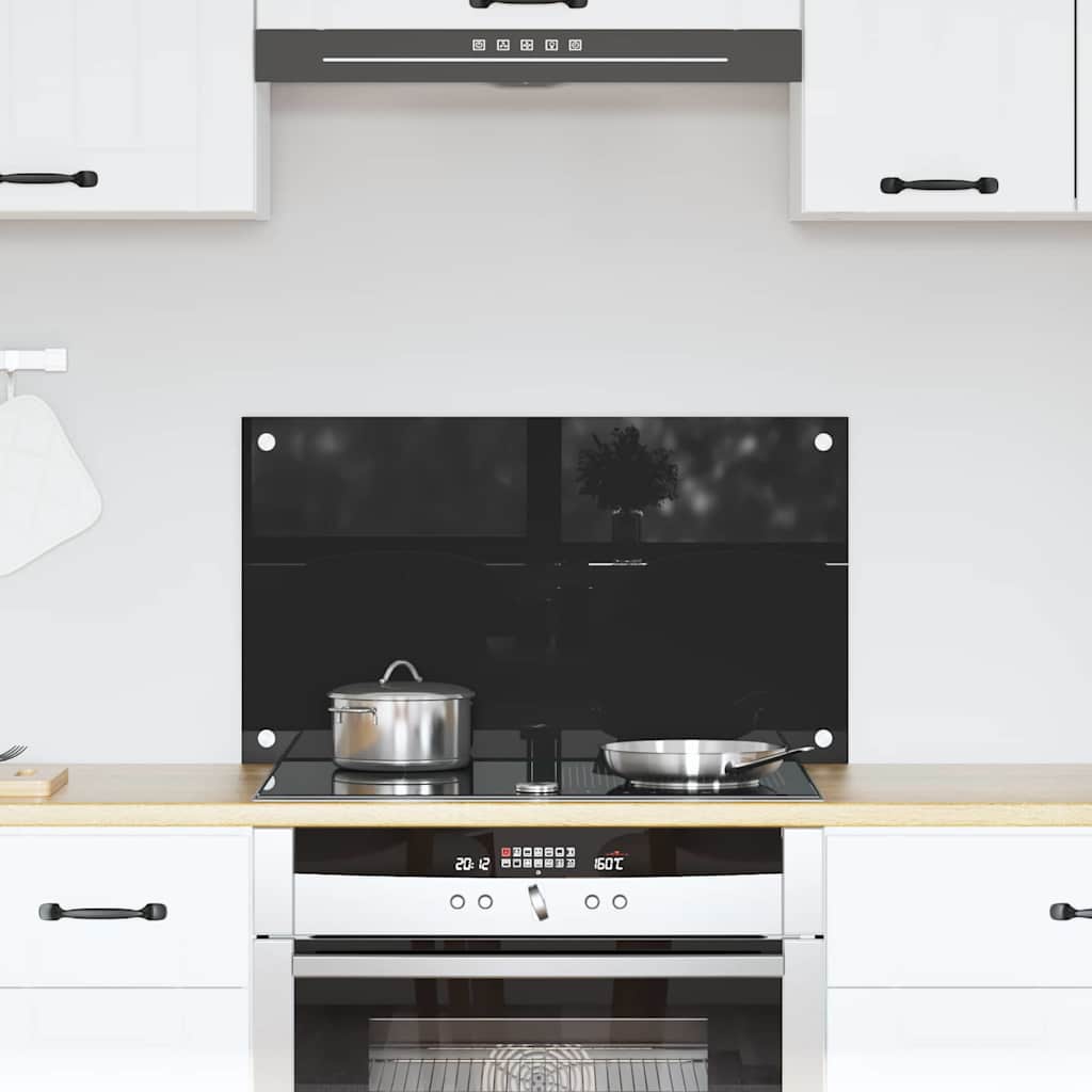 vidaXL Kitchen Backsplash Black 70 x 40 cm Tempered Glass 1