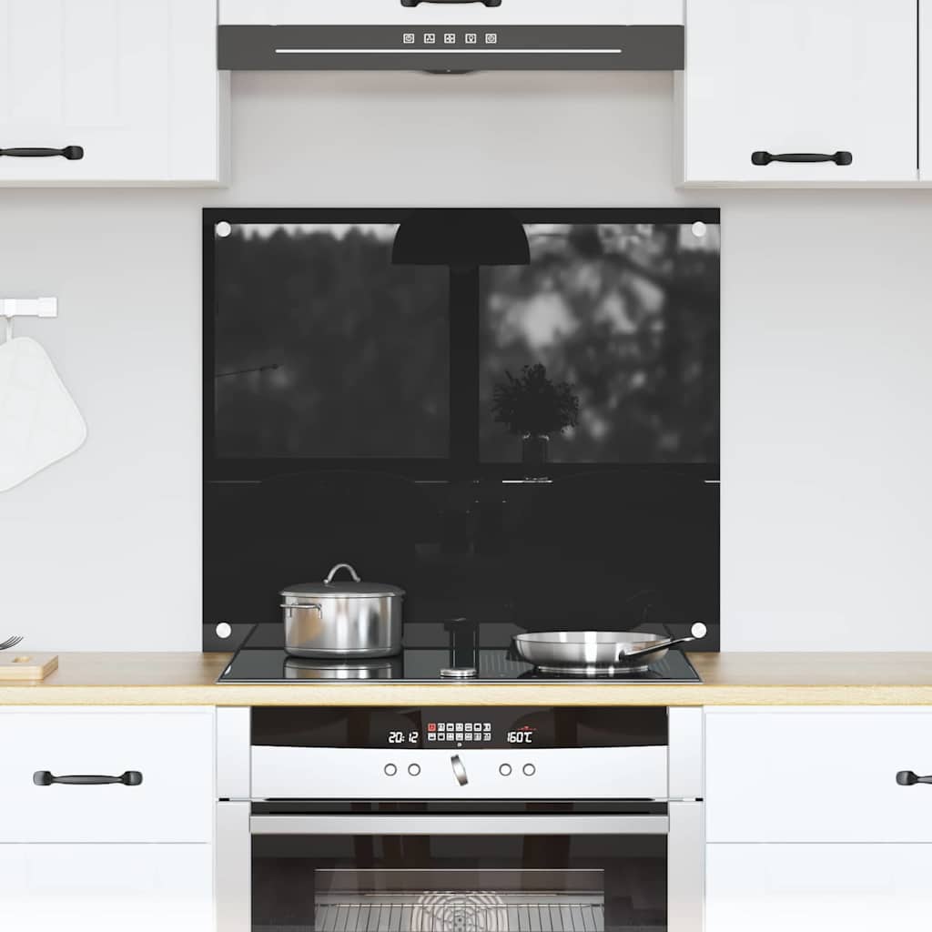 vidaXL Kitchen Backsplash Black 70 x 60 cm Tempered Glass 1