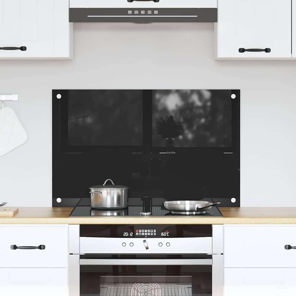 vidaXL Kitchen Backsplash Black 80 x 50 cm Tempered Glass 1