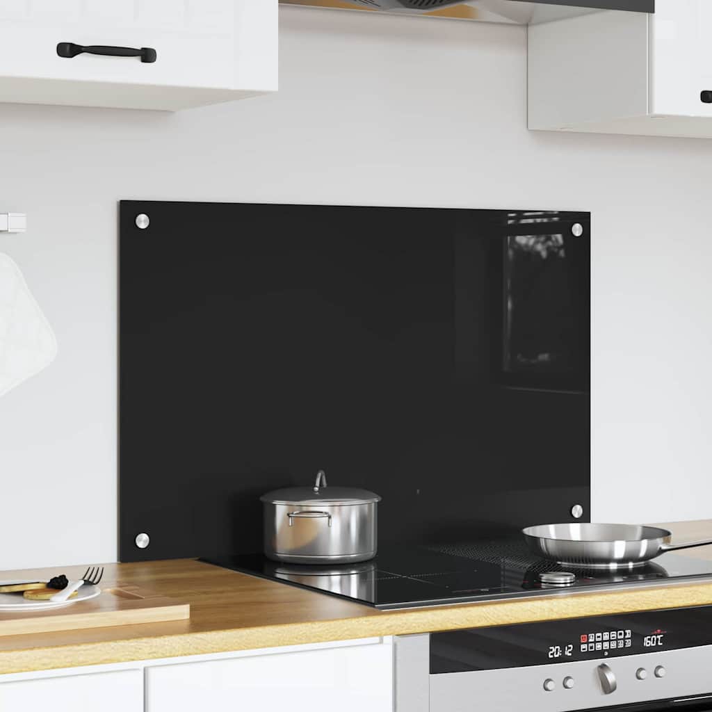 vidaXL Kitchen Backsplash Black 80 x 50 cm Tempered Glass 3