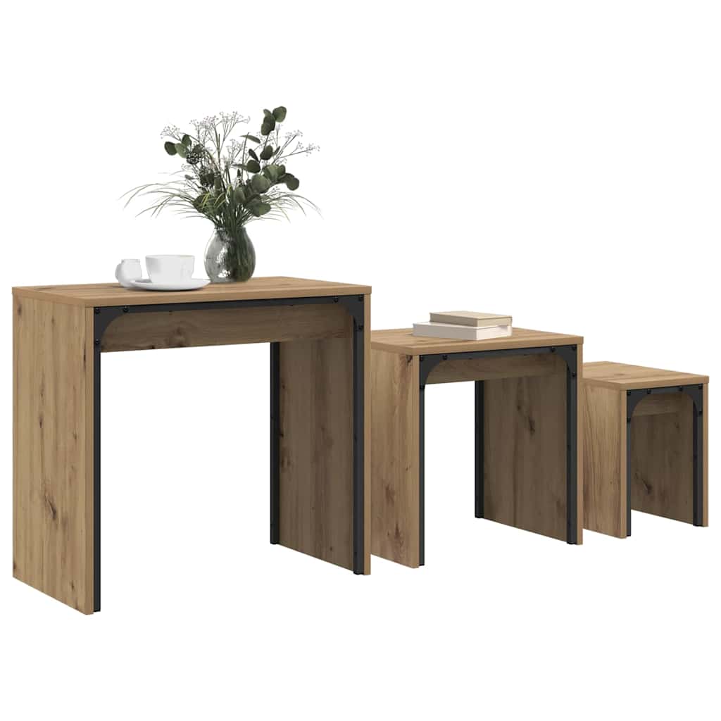 vidaXL Coffee Table 3 pcs Artisan Oak 60 x 35 x 56 cm Engineered wood 3