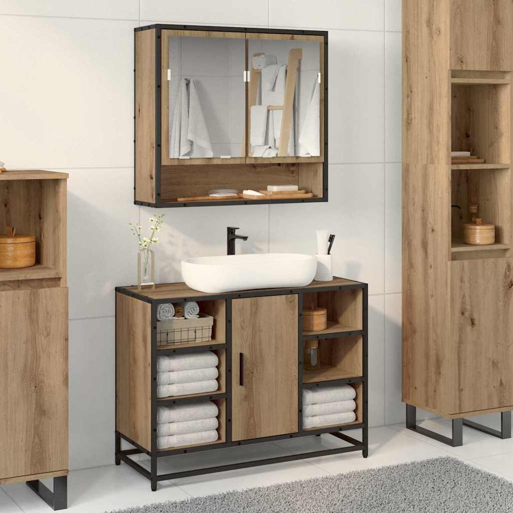 Bathroom Mirror Cabinet 65x20x60 cm Engineered Wood Artisan oak