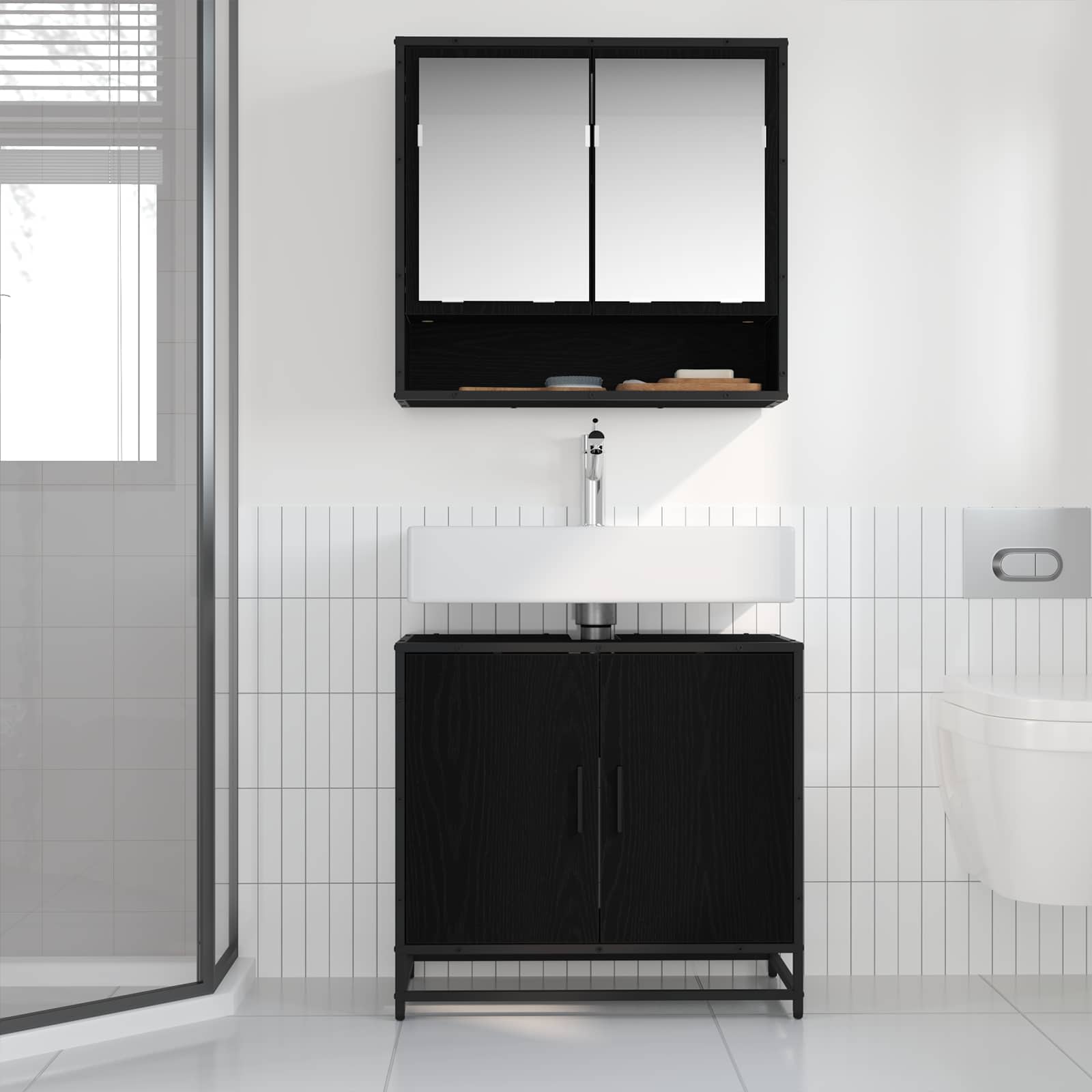 vidaXL Bathroom Sink Cabinet Black Oak 65 x 33 x 60 cm Engineered wood 4