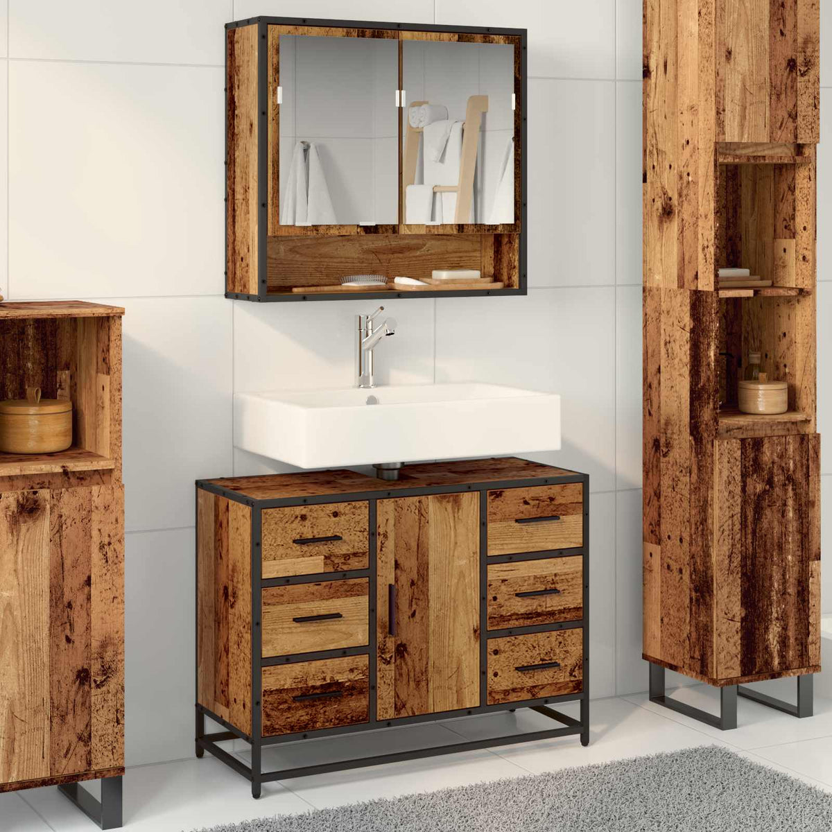 Bathroom Cabinet 80 x 33 x 60 cm Engineered Wood Old wood
