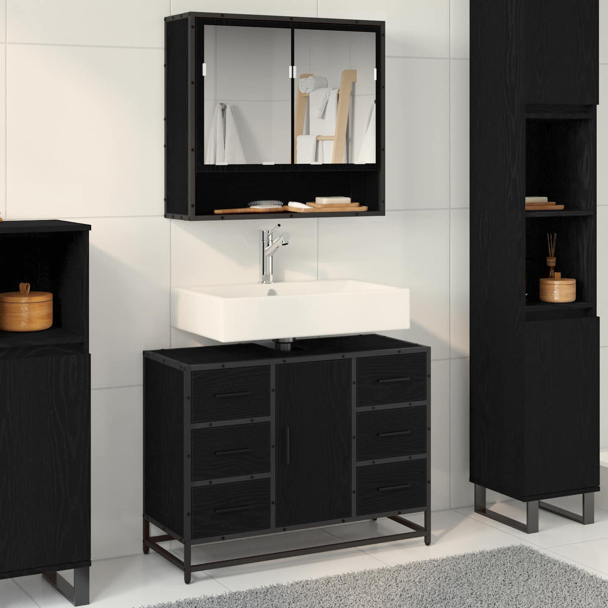 Bathroom Cabinet 80 x 33 x 60 cm Engineered Wood Black oak