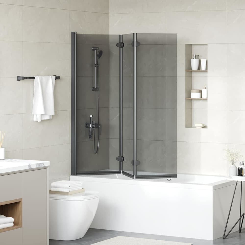 Bath Shower Screen Black 130 x 138 cm Tempered Glass Dark transparent