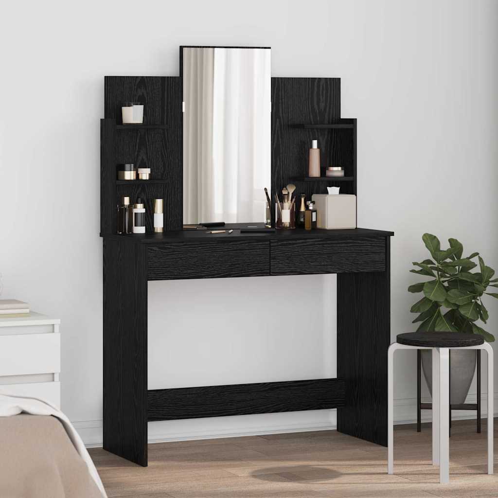 vidaXL Dressing Table with Mirror Black Oak 96 x 39 x 142 cm 1