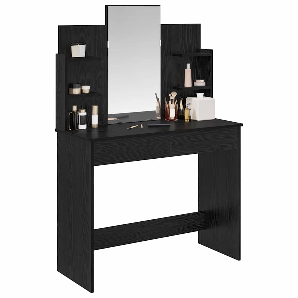 vidaXL Dressing Table with Mirror Black Oak 96 x 39 x 142 cm 3