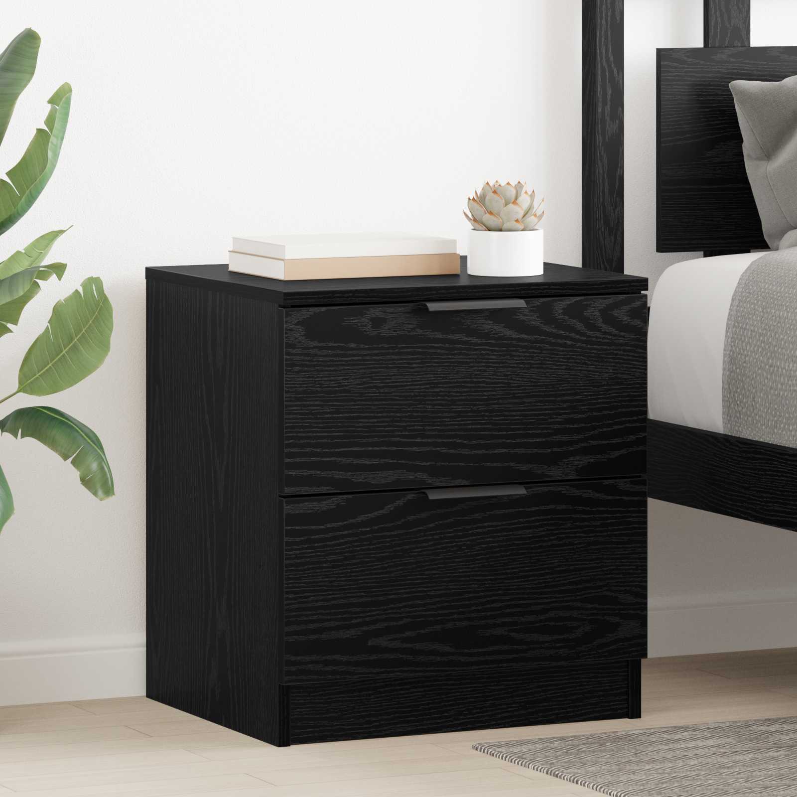 vidaXL Bedside Cabinet 2 pcs Black Oak 45 x 39 x 50cm Engineered Wood 1