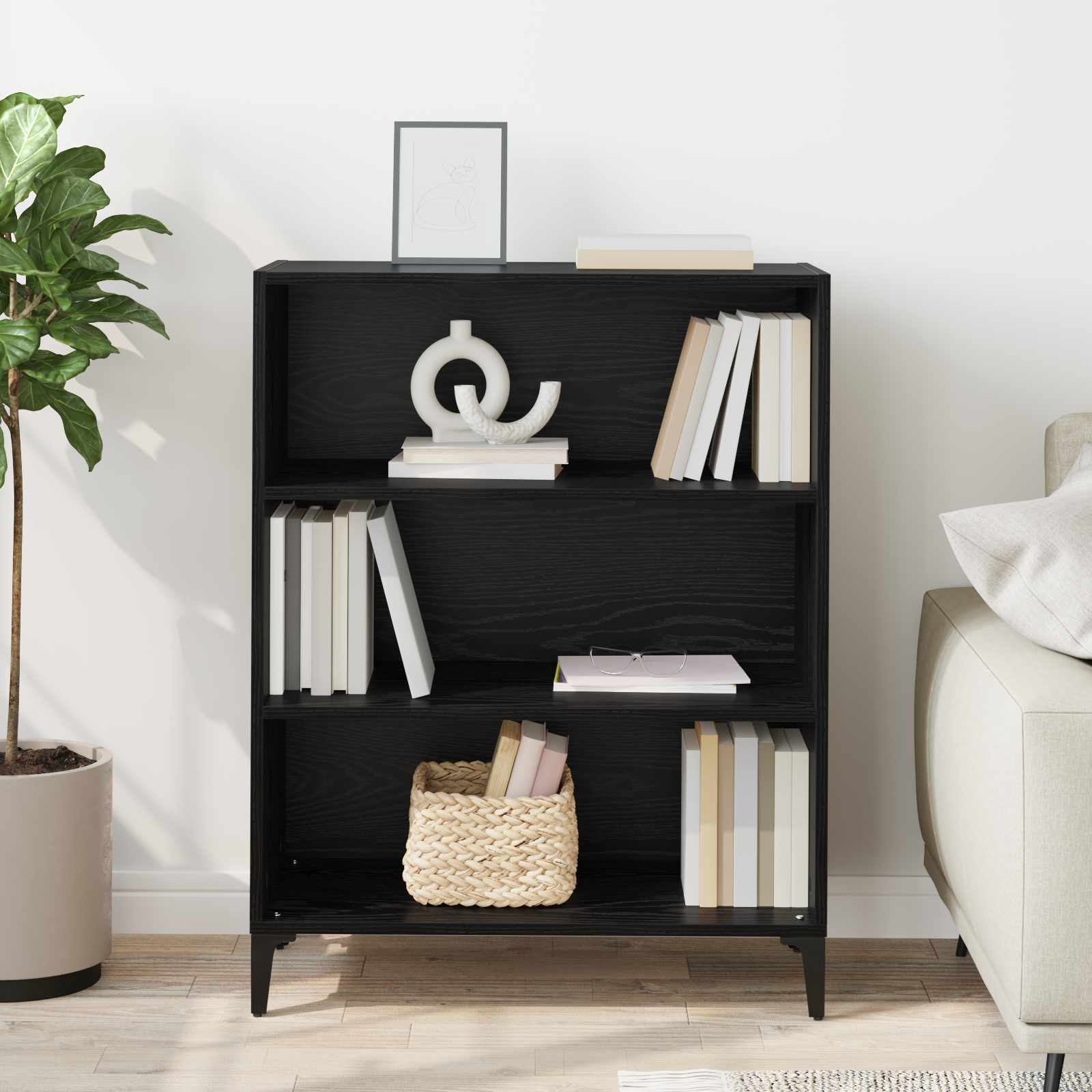vidaXL Sideboard Black Oak 69.5 x 32.5 x 90 cm Engineered Wood 4