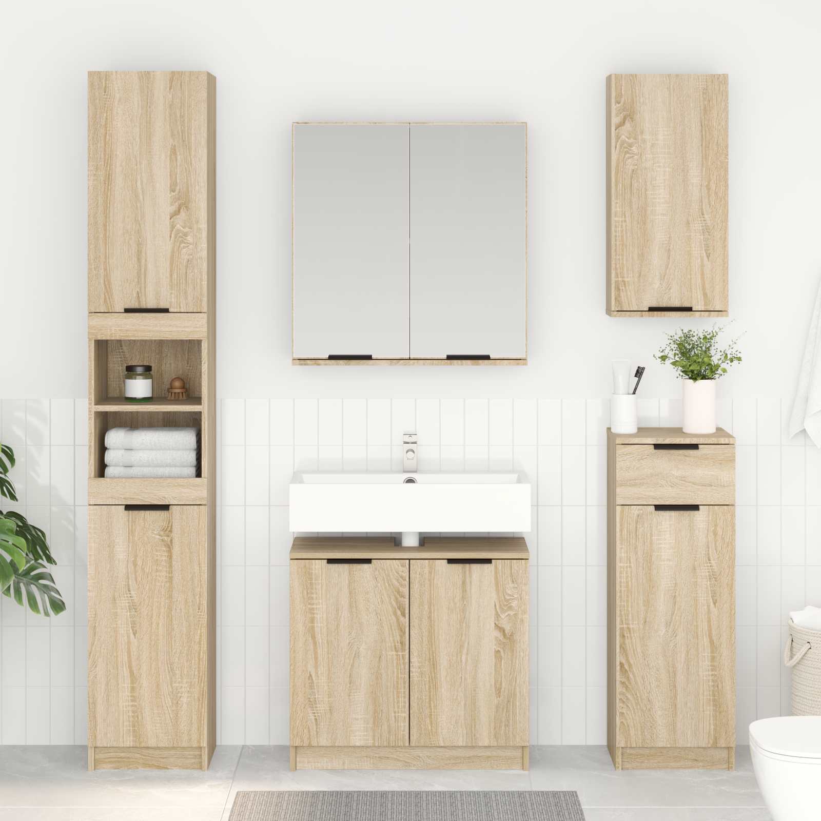 vidaXL Bathroom Cabinet Sonoma Oak 64.5 x 33.5 x 59 cm Engineered Wood 1