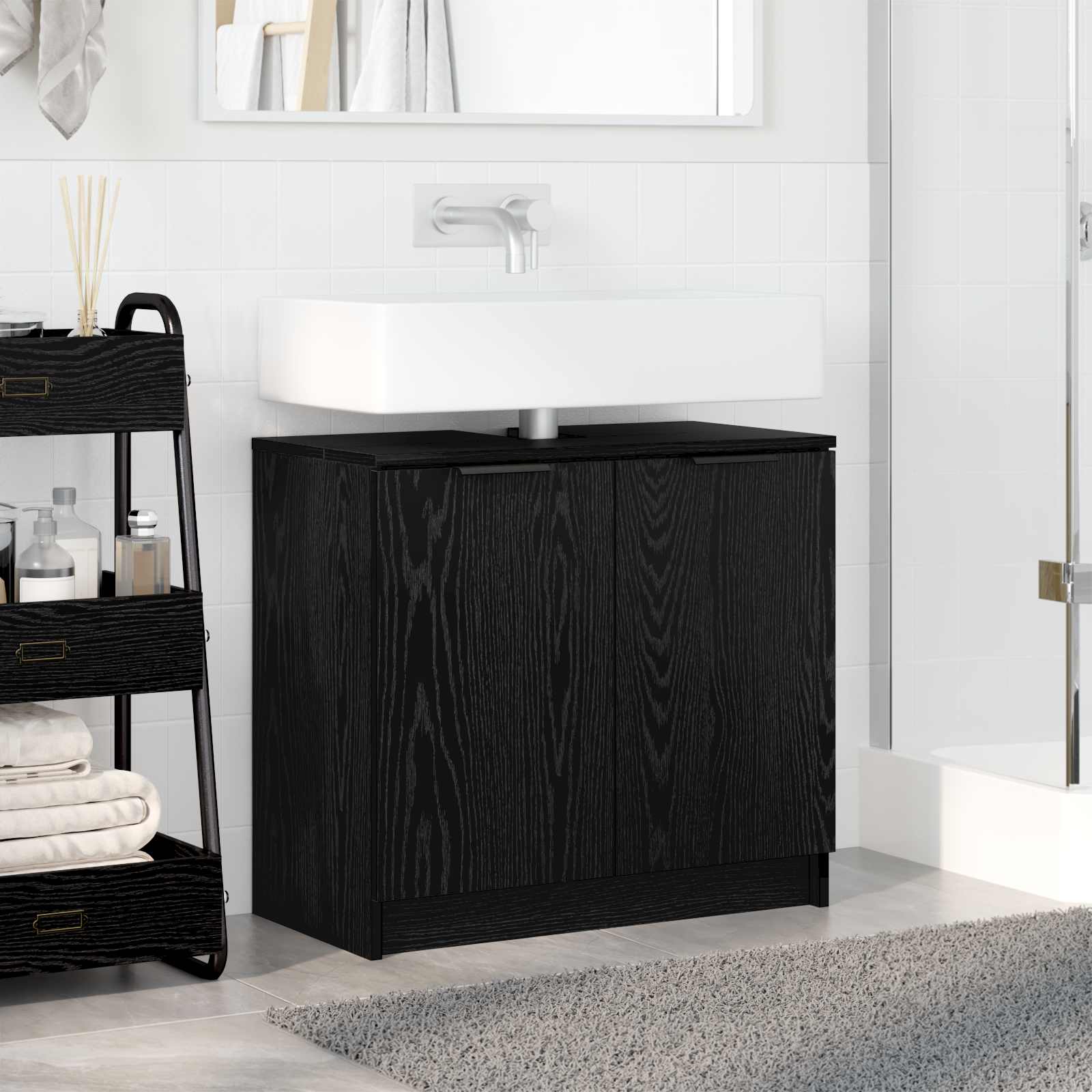 vidaXL Bathroom Cabinet Black Oak 64.5 x 33.5 x 59 cm Engineered Wood 4
