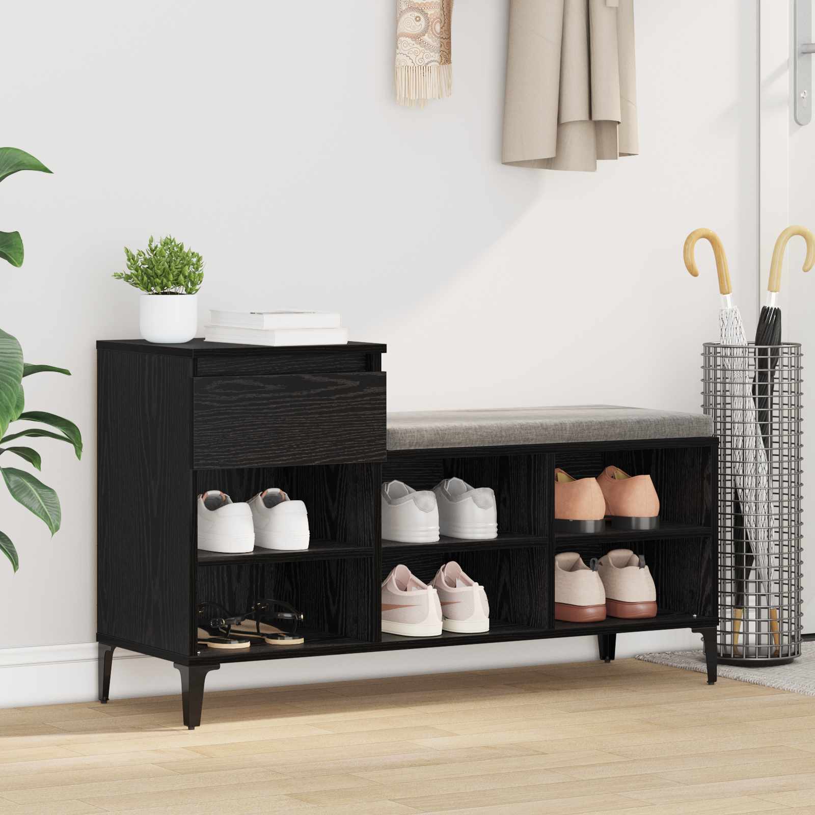 vidaXL Shoe Cabinet 102 x 36 x 60 cm Engineered Wood Black Oak 1